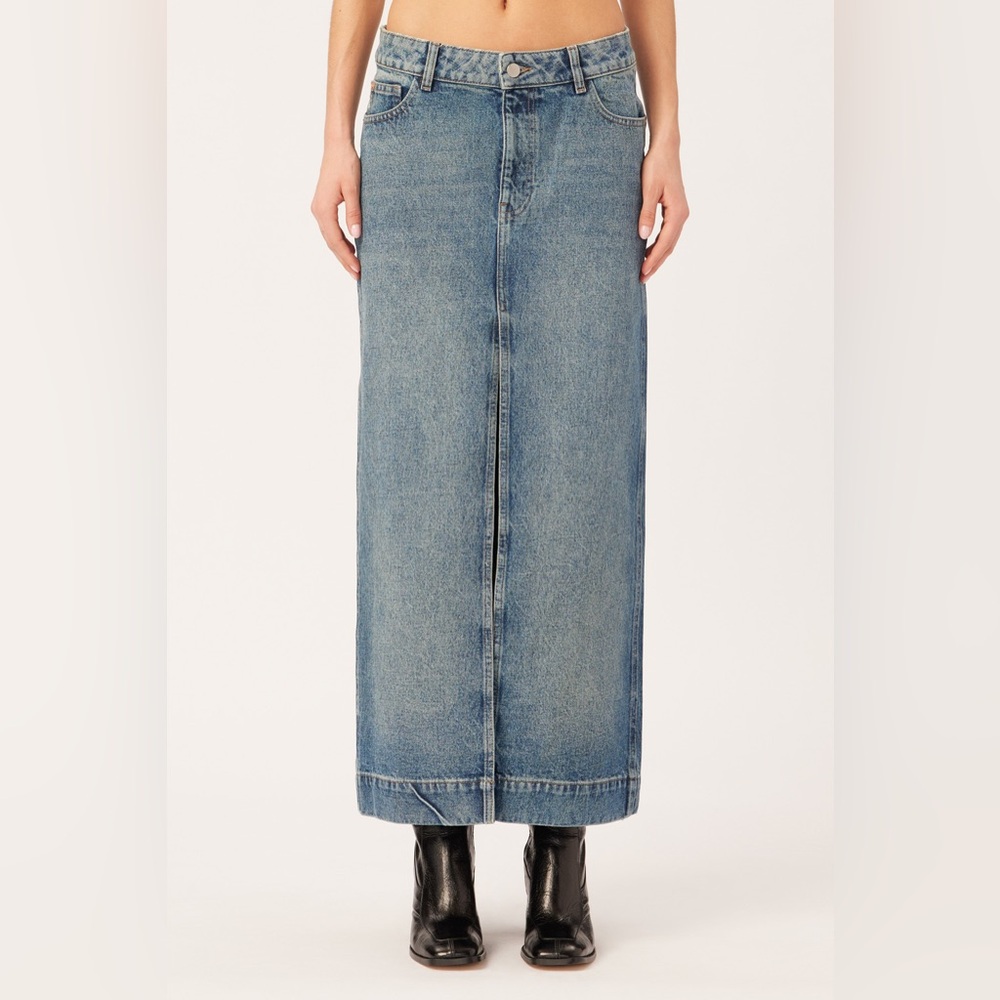 DL1961 Asra Aged Vintage Denim Midi Skirt